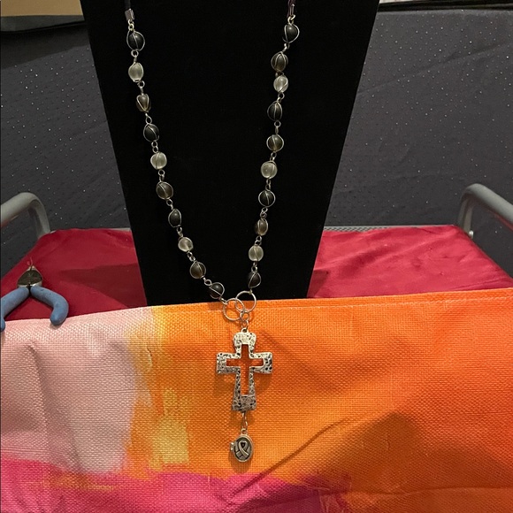 Hand Crafted Jewelry - Hand Crafted Silver Cross Necklace with Pearls